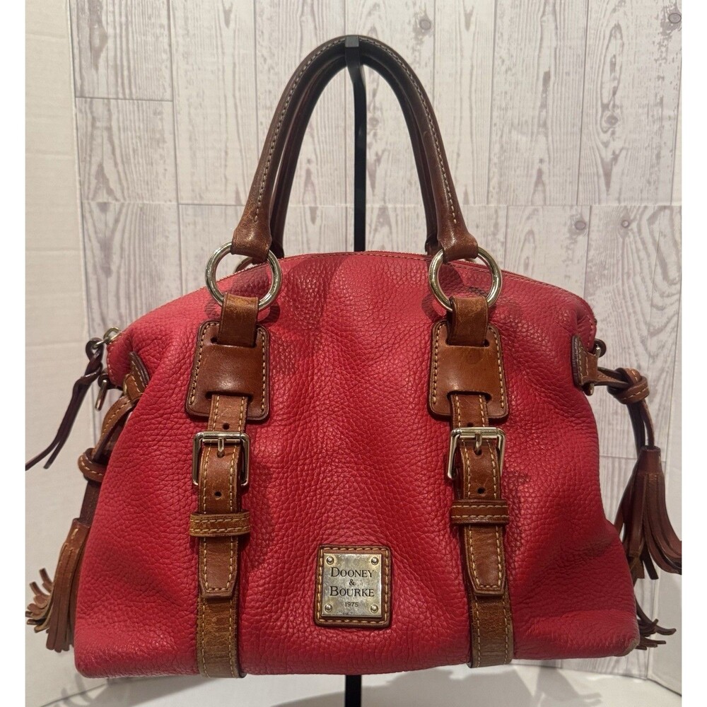 Dooney Bourke Red Brown Pebbled Leather Bristol Satchel Bag Purse Medium